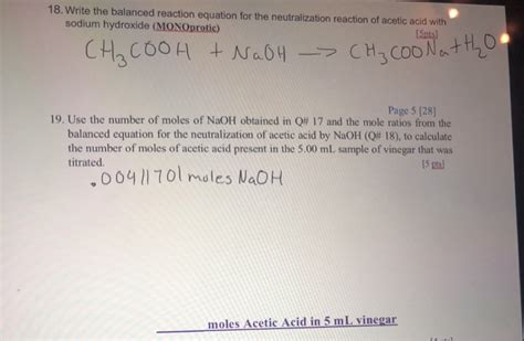 What is the balanced equation for the reaction between acetic acid and.
